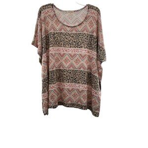 Cotton Bleu Women's Short Sleeve Mixed Print Top Mulitcolor Size Small